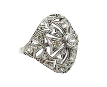 Charger l&#39;image dans la galerie, Detailed Art Deco Platinum Old Cut Diamond Openwork Dinner Bombe Cocktail Ring
