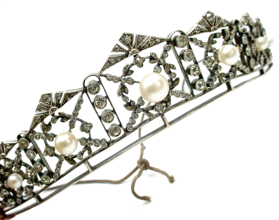 Daniel Layaway--Stunning Antique Diadem Pearl Paste Tiara Crown-Swedish c.1901