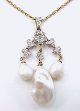 画像をギャラリービューアに読み込む, Edwardian Antique Platinum Pearl 3-Drop 18k Gold Pendant
