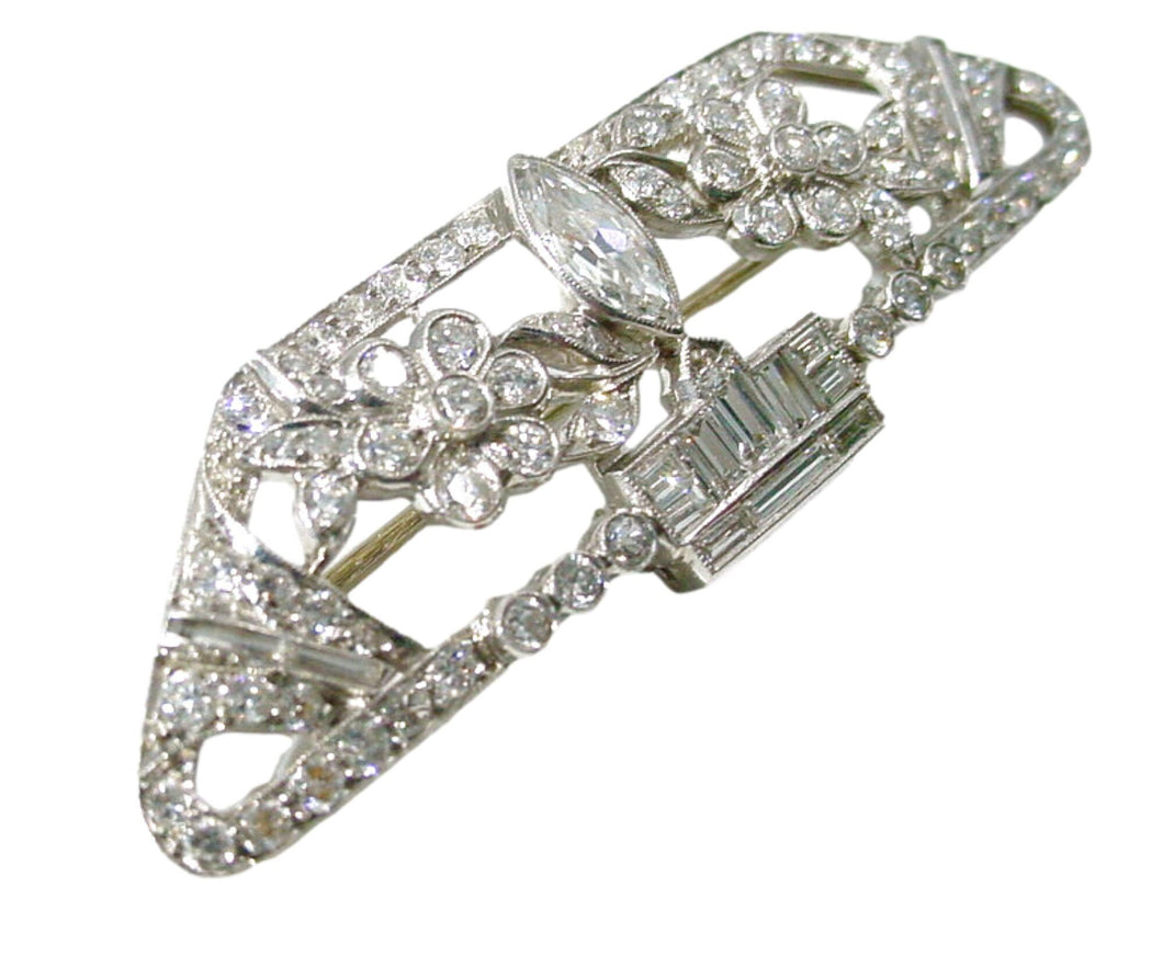 Rare Art Deco GIARDINETTI Platinum 2.62 Ct Diamond Brooch