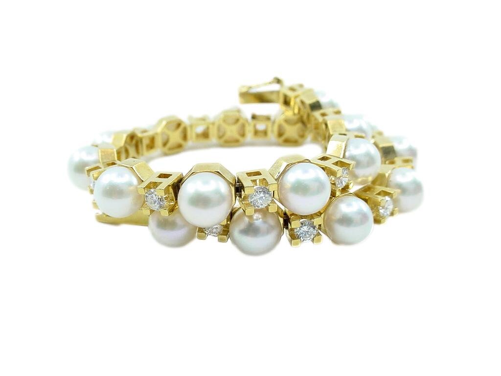 Elegant 1.35 Ct Diamond Pearl 18k Gold Bracelet